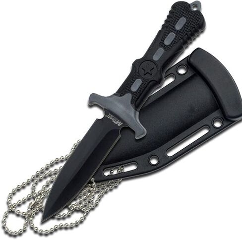 MTech USA – Fixed Blade Knife – Neck Knife - Black Blade, Black and Grey Nylon Fiber Handle, Includes Nylon Fiber Sheath w/ Ball Chain - Hunting, Camping, Survival, Tactical – MT-20-14GY,Black/Grey in Kuwait