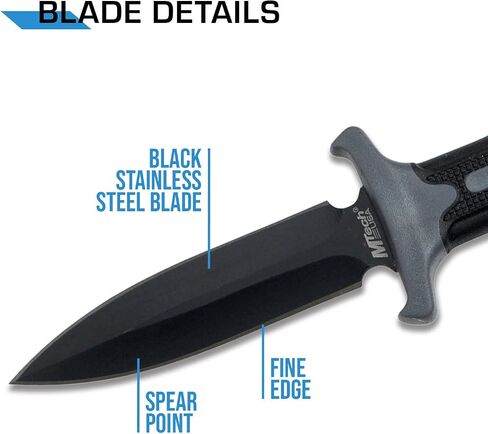 MTech USA – Fixed Blade Knife – Neck Knife - Black Blade, Black and Grey Nylon Fiber Handle, Includes Nylon Fiber Sheath w/ Ball Chain - Hunting, Camping, Survival, Tactical – MT-20-14GY,Black/Grey in Kuwait