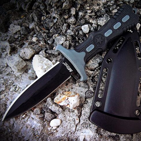 MTech USA – Fixed Blade Knife – Neck Knife - Black Blade, Black and Grey Nylon Fiber Handle, Includes Nylon Fiber Sheath w/ Ball Chain - Hunting, Camping, Survival, Tactical – MT-20-14GY,Black/Grey in Kuwait