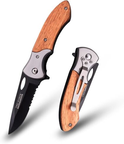 Tac-Force Folding Pocket Knife Series, Drop Point Blade, Wood Handle with Stainless Steel Bolster, Pocket Clip, Tactical, EDC, Rescue in Saudi Arabia