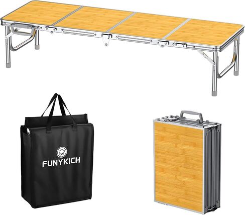 FUNYKICH 4ft Low Folding Picnic Table(45.7''x15.7''x10.3''), Thicker Aluminum Legs Beach Table with Handle & Carry Bag, Lightweight Small Camping Table for Picnic Beach Camping Party, Black in Saudi Arabia