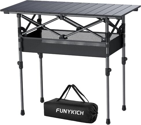 FUNYKICH Folding Camping Table(L32.3''xW15.7''), Aluminum Roll-up Portable Picnic Table with 2 Adjustable Height, Large Storage and Carrying Bag for Picnic, Camping, BBQ, Party, Backyard, Beach in Saudi Arabia