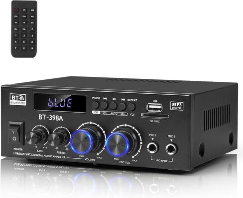 Romica Stereo Audio Amplifier, 2 Channel 450W Bluetooth 5.0 Home Audio Stereo Receiver with FM Radio, USB, SD, Optical & Coaxial Inputs, Amplifier for Passive Speakers and Active subwoofer in Saudi Arabia