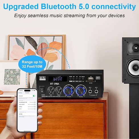 Romica Stereo Audio Amplifier, 2 Channel 450W Bluetooth 5.0 Home Audio Stereo Receiver with FM Radio, USB, SD, Optical & Coaxial Inputs, Amplifier for Passive Speakers and Active subwoofer in Saudi Arabia