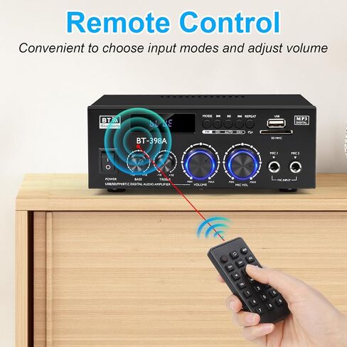 Romica Stereo Audio Amplifier, 2 Channel 450W Bluetooth 5.0 Home Audio Stereo Receiver with FM Radio, USB, SD, Optical & Coaxial Inputs, Amplifier for Passive Speakers and Active subwoofer in Saudi Arabia