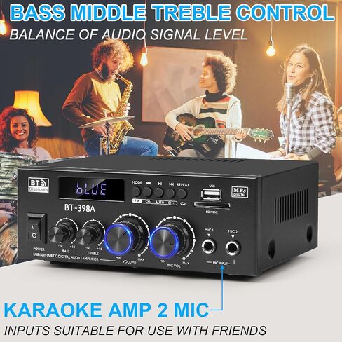 Romica Stereo Audio Amplifier, 2 Channel 450W Bluetooth 5.0 Home Audio Stereo Receiver with FM Radio, USB, SD, Optical & Coaxial Inputs, Amplifier for Passive Speakers and Active subwoofer in Saudi Arabia