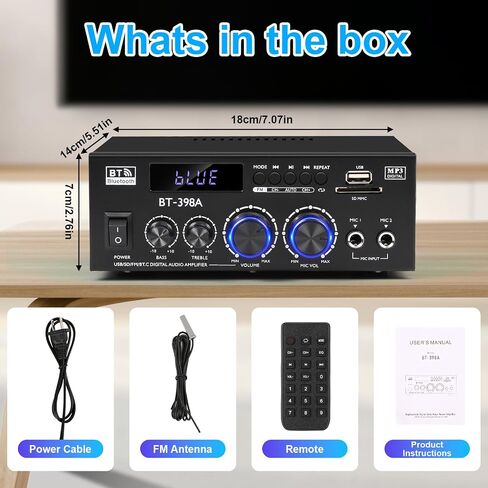 Romica Stereo Audio Amplifier, 2 Channel 450W Bluetooth 5.0 Home Audio Stereo Receiver with FM Radio, USB, SD, Optical & Coaxial Inputs, Amplifier for Passive Speakers and Active subwoofer in Saudi Arabia