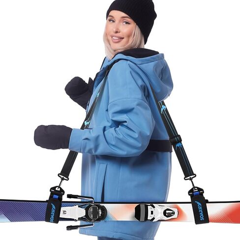 Blue Ski Rack with 2 Pcs ski strap carrier, Roof Holder Carrier for Skis, Snowboards, Fishing Rods, Paddles, Skateboards, Wakeboard, Universal Mounting, Locking, Heavy Duty in Kuwait