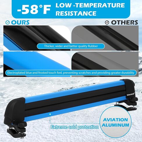Blue Ski Rack with 2 Pcs ski strap carrier, Roof Holder Carrier for Skis, Snowboards, Fishing Rods, Paddles, Skateboards, Wakeboard, Universal Mounting, Locking, Heavy Duty in Kuwait