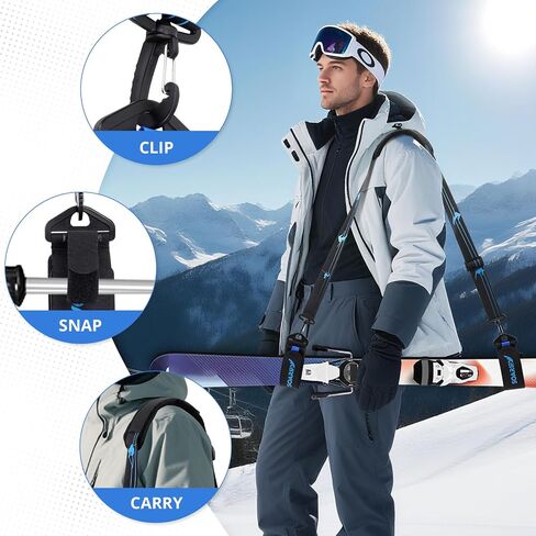 Blue Ski Rack with 2 Pcs ski strap carrier, Roof Holder Carrier for Skis, Snowboards, Fishing Rods, Paddles, Skateboards, Wakeboard, Universal Mounting, Locking, Heavy Duty in Kuwait