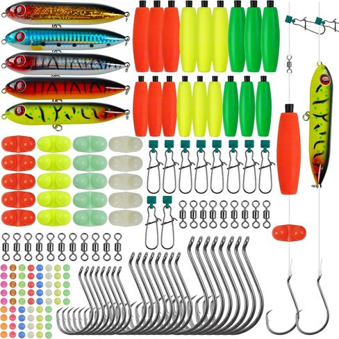 Catfishing Tackle Making Kit Catfish Rig Accessories, 110/148pcs Santee Rig Catfishing Tackle with Catfish Floats Catfish Rattles Peg Floats Hooks Swivels Sinker Slides Catfishing Equipment in Kuwait