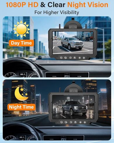 Rohent Solar Wireless Backup Camera for Trucks: 7" HD 1080P Monitor, 1-Min Easy Magnetic Install, Night Vision, Dual Antenna Boost Signal for Pickups - Designed for Long-Distance Drivers and Campers in Kuwait