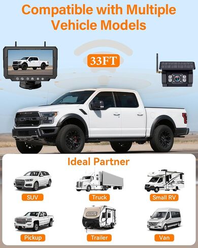 Rohent Solar Wireless Backup Camera for Trucks: 7" HD 1080P Monitor, 1-Min Easy Magnetic Install, Night Vision, Dual Antenna Boost Signal for Pickups - Designed for Long-Distance Drivers and Campers in Kuwait