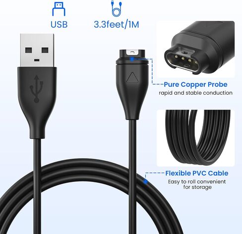 2Pack for Garmin Watch Charger Cable with Dual USB-A Ports Wall Charger in Kuwait