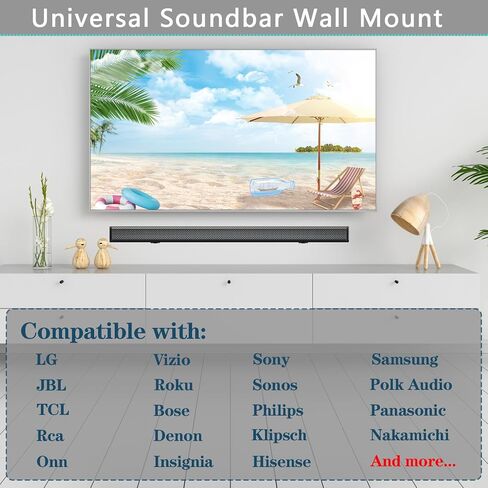 دعامة تثبيت على الحائط من Soundbar، عمق رف تثبيت على الحائط، قابل للتعديل لـ Bose، Samsung، Vizio، LG، Dolby Atmos Soundbars (أسود: V01) in Kuwait