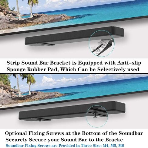 دعامة تثبيت على الحائط من Soundbar، عمق رف تثبيت على الحائط، قابل للتعديل لـ Bose، Samsung، Vizio، LG، Dolby Atmos Soundbars (أسود: V01) in Kuwait