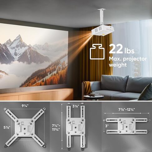 ONKRON Projector Ceiling Mount, max 22 lbs, Universal Bracket, White in Kuwait