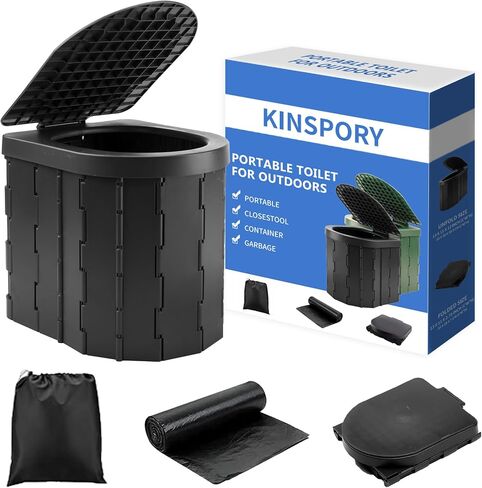 KINSPORY Camping Toilet, Portable Toilet for Adults & Kids, Foldable Potty & Outdoor Emergency Sanitation Products, Trash Can, Stool for Car Truck Camping Travel Hiking Fishing Long Trips (Deep Black) in Kuwait