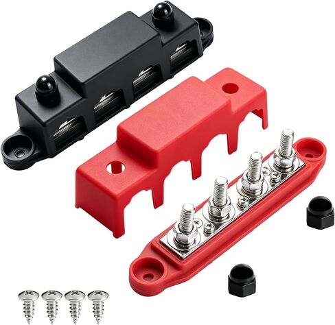 Bus Bar 12V 250A Power Distribution Block 4 x 3/8" Studs Marine Bus Bar 12 Volt Battery Busbar Terminal Block for Automotive, Car, Boat, Solar Wiring - Negative&Positive in Kuwait