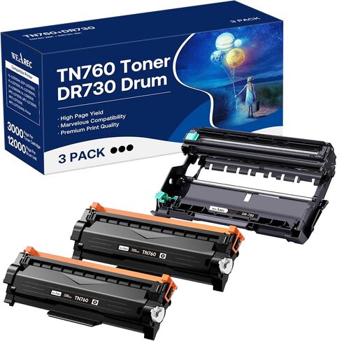 WEAREC TN760 Toner Cartridge and DR730 Drum Unit Replacement for Brother TN-760 TN730 DR730 DR 730 Work with DCP-L2550DW HL-L2350DW HL-L2390DW HL-L2395DW Printer (2 Toners, 1 Drum Unit, 3Pack) in Saudi Arabia