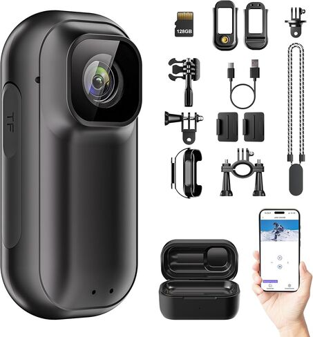 4K 128GB WiFi Thumb Action Camera, Mini Body Cam with 1.5" Screen in Saudi Arabia