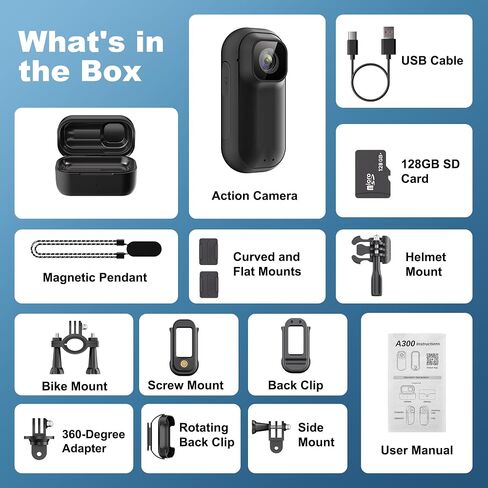 4K 128GB WiFi Thumb Action Camera, Mini Body Cam with 1.5" Screen in Saudi Arabia