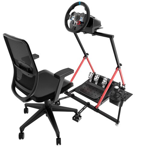 Racing Wheel Stand with Chair Fixing, Foldable Racing Cockpit Compatible with MOZA R5,R3,R9 to R25/ Logitech G920,G923,G27,G29/ Thrustmaster T248,T300,T500,T818/ Turtle Beach, HORI, Simagic Wheels in Saudi Arabia