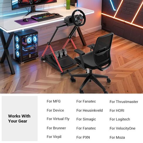 Racing Wheel Stand with Chair Fixing, Foldable Racing Cockpit Compatible with MOZA R5,R3,R9 to R25/ Logitech G920,G923,G27,G29/ Thrustmaster T248,T300,T500,T818/ Turtle Beach, HORI, Simagic Wheels in Saudi Arabia