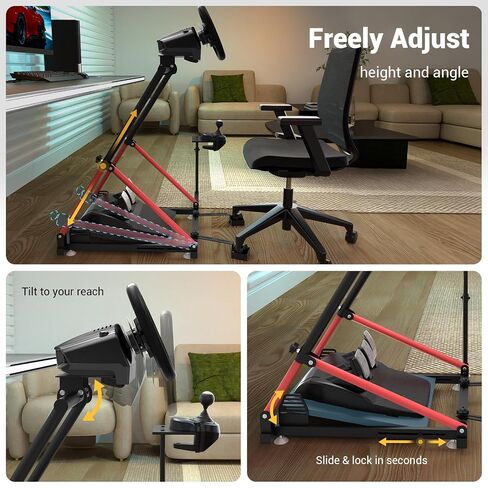 Racing Wheel Stand with Chair Fixing, Foldable Racing Cockpit Compatible with MOZA R5,R3,R9 to R25/ Logitech G920,G923,G27,G29/ Thrustmaster T248,T300,T500,T818/ Turtle Beach, HORI, Simagic Wheels in Saudi Arabia