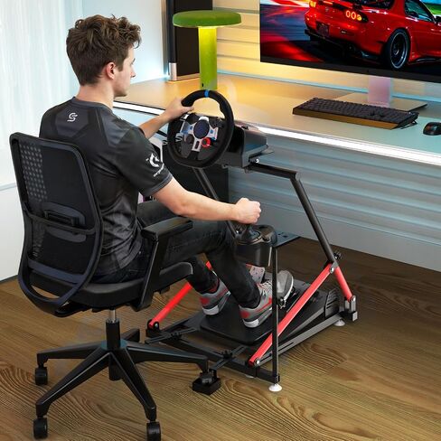 Racing Wheel Stand with Chair Fixing, Foldable Racing Cockpit Compatible with MOZA R5,R3,R9 to R25/ Logitech G920,G923,G27,G29/ Thrustmaster T248,T300,T500,T818/ Turtle Beach, HORI, Simagic Wheels in Saudi Arabia