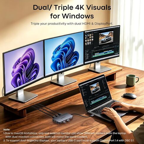 UANTIN Laptop Docking Station 3 Monitors, 8-in-1 USB C Dock with 2 HDMI, DP in Saudi Arabia