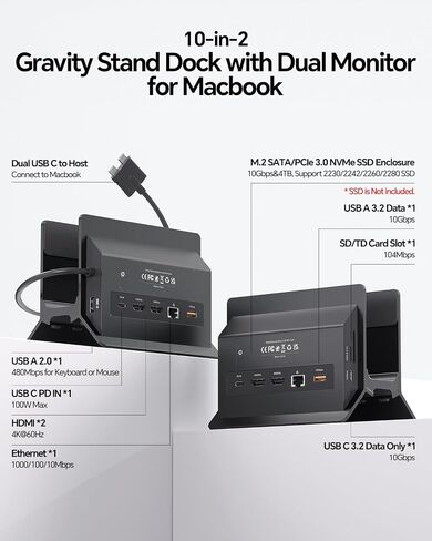MacBook Docking Station Dual Monitor 4K@60Hz for MacBook Pro/Air M5/M4 in Saudi Arabia