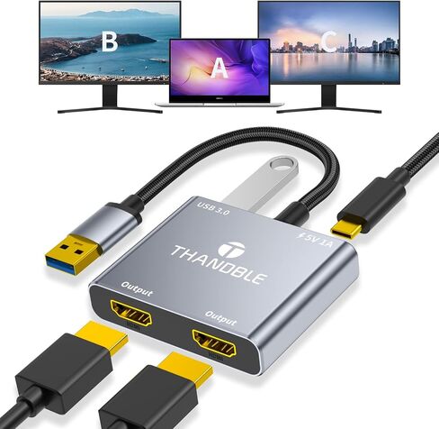 6 in 1 USB C Hub,USB C to Dual HDMI Adapter 4K@60Hz with 100W PD, USB 2.0 in Saudi Arabia
