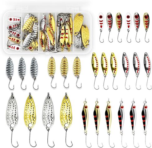 28pcs Spoon Fishing Lures Set with Hooks, Hard Metal Trout Spoons & ice Fishing Spoons for Salmon, bass, and Saltwater Fishin in Saudi Arabia