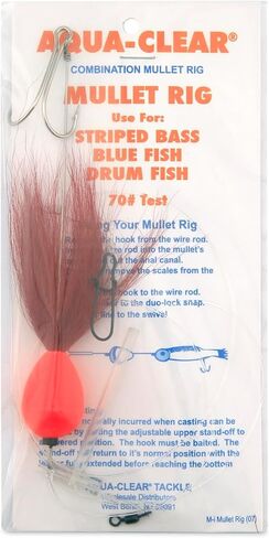 Aqua-Clear Mullet Rig Fishing Hooks, Surf Fishing Rigs for Bluefish Striped Bass Rockfish Drum, 3/0 Mustad Double Hook AFW Swivel 60lb Mono T-Standoff SS Wire Fishing Lures Tackle System in Saudi Arabia