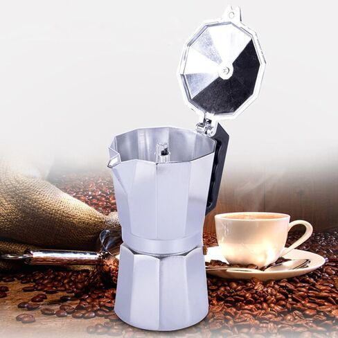 Pot Espresso Percolator Aluminum Coffee Maker Cappuccino Pot with Hand Polished Body and Heat Resistant Grip Suitable for Kitchen Gas in Saudi Arabia