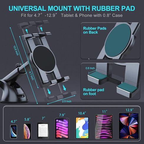 Vadaxx Dashboard & Windshield Car Tablet Mount Holder, 360° Rotatable Suction Cup Window Dash Phone Stand for iPad Pro 12.9/11/10.5/Air/Mini 6/5/4, Galaxy Tab, iPhone 16/15, 4.7"-12.9" Tab Phone in Saudi Arabia