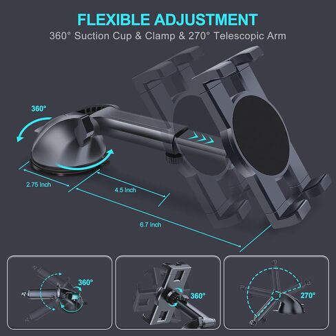 Vadaxx Dashboard & Windshield Car Tablet Mount Holder, 360° Rotatable Suction Cup Window Dash Phone Stand for iPad Pro 12.9/11/10.5/Air/Mini 6/5/4, Galaxy Tab, iPhone 16/15, 4.7"-12.9" Tab Phone in Saudi Arabia