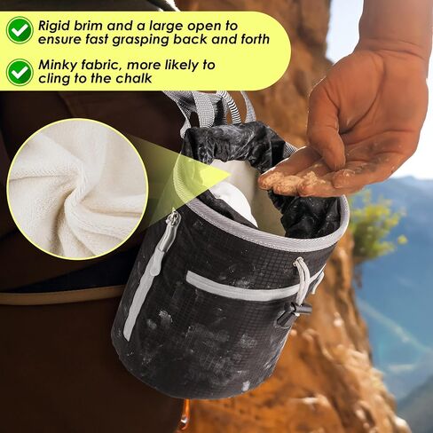 Chalk Bag for Rock Climbing, Bouldering Bag Bucket, 2 Waterproof Zipper for Gymnastics, Cross Fit, and Lifting (Large) in Kuwait