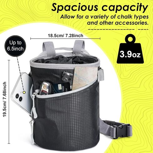 Chalk Bag for Rock Climbing, Bouldering Bag Bucket, 2 Waterproof Zipper for Gymnastics, Cross Fit, and Lifting (Large) in Kuwait
