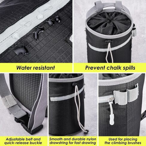 Chalk Bag for Rock Climbing, Bouldering Bag Bucket, 2 Waterproof Zipper for Gymnastics, Cross Fit, and Lifting (Large) in Kuwait