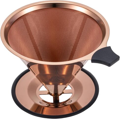 【2.0 Upgraded】Pour Over Coffee Dripper, Stainless Steel Drip Cone Brewer, Reusable Metal Coffee Strainer with Non-Slip Ring & Handle, Paperless Pour Over Coffee Maker (2.0 Titanium Copper) in Saudi Arabia