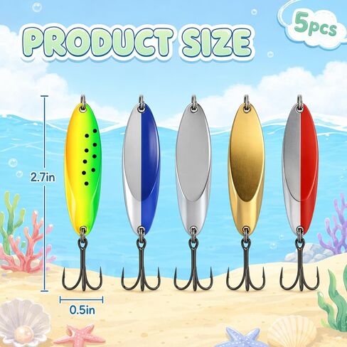 Spoon Lures, Spoon Fishing Lures, Fishing Spoons, 5-Piece Zinc Alloy Metal Spoons for Shallow Creek Finesse Fishing, Deep Reservoir Casting, Murky Water Conditions and Multi-Species Hunting in Saudi Arabia