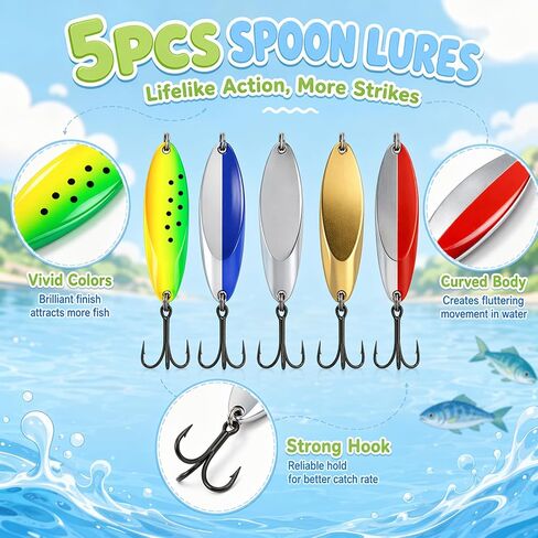 Spoon Lures, Spoon Fishing Lures, Fishing Spoons, 5-Piece Zinc Alloy Metal Spoons for Shallow Creek Finesse Fishing, Deep Reservoir Casting, Murky Water Conditions and Multi-Species Hunting in Saudi Arabia