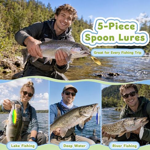 Spoon Lures, Spoon Fishing Lures, Fishing Spoons, 5-Piece Zinc Alloy Metal Spoons for Shallow Creek Finesse Fishing, Deep Reservoir Casting, Murky Water Conditions and Multi-Species Hunting in Saudi Arabia