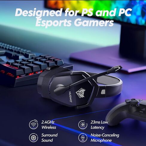 NUBWO Wireless Gaming Headset with Mic for Ps5 Ps4 PC, Zero Interference, 100-Hour Battery All-Day Play, 23ms Sync​ for Fortnite & Call of Duty/FPS Gamers, Triple Mode All Devices Compatible - Gray in Saudi Arabia