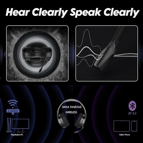 NUBWO Wireless Gaming Headset with Mic for Ps5 Ps4 PC, Zero Interference, 100-Hour Battery All-Day Play, 23ms Sync​ for Fortnite & Call of Duty/FPS Gamers, Triple Mode All Devices Compatible - Gray in Saudi Arabia