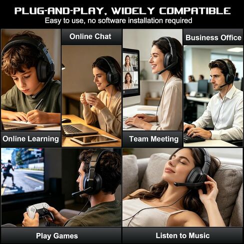 سماعة أذن سلكية مع ميكروفون لجهاز PS5|PS4|Xbox|Switch|الكمبيوتر الشخصي|الكمبيوتر المحمول|Mac، مقبس USB/Type-C/3.5 ملم 3 في 1 سماعة أذن واحدة مع ميكروفون/تحكم في مستوى الصوت للألعاب والمكتب واجتماعات فريق العمل والدردشة in Kuwait