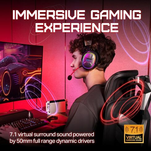 OXS Storm G2 Wireless Gaming Headsets, 7.1 Virtual Surround Sound, 3 EQ Modes, 2.4G Low Latency, 50mm Driver, 40H Playtime, RGB Light, Bluetooth 5.3, Compatible with PC, Console, Mobile, Black in Saudi Arabia