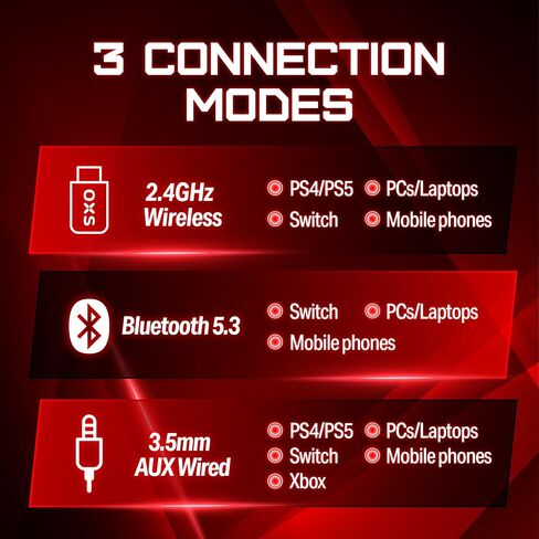 OXS Storm G2 Wireless Gaming Headsets, 7.1 Virtual Surround Sound, 3 EQ Modes, 2.4G Low Latency, 50mm Driver, 40H Playtime, RGB Light, Bluetooth 5.3, Compatible with PC, Console, Mobile, Black in Saudi Arabia